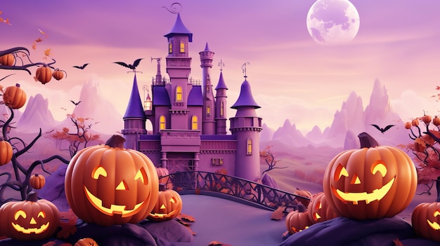 Halloween abóbora grande castelo da lua