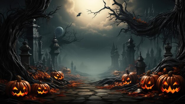 Halloween-Banner. Fröhliches Halloween-Hintergrundbild. KI-generiert