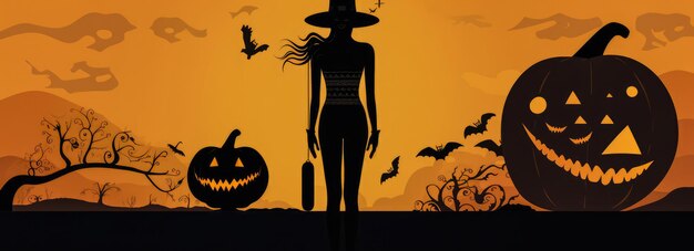 Halloween-Banner mit gruseligen Silhouetten