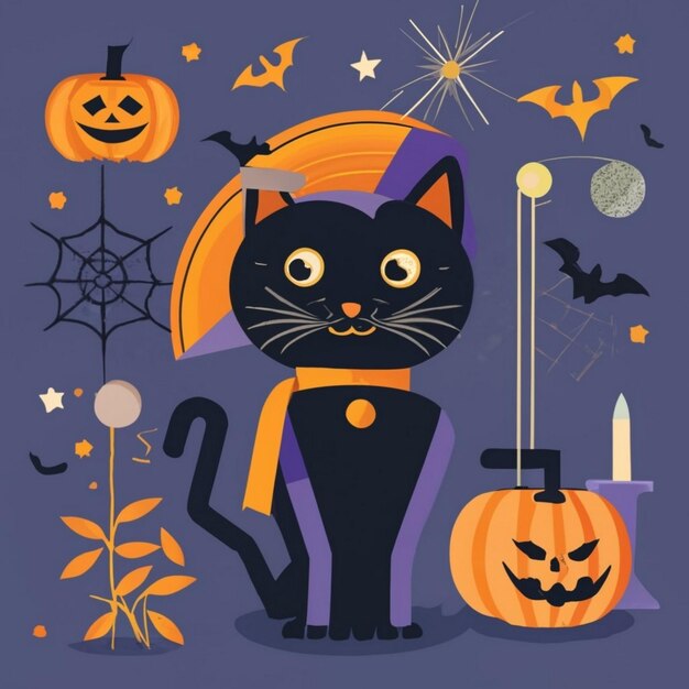 Foto halloween-banner mit traditionssymbolen illustration der schwarzen katze