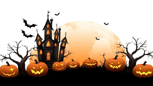 Halloween-Banner oder Party-Einladung Hintergrund mit Wolken Fledermäusen und Kürbisse Illustration