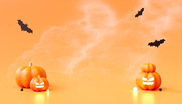 Halloween-Banner Studio-Produktdisplay mit Kopierraum Hintergrund orange Farbe 3D-Illustration