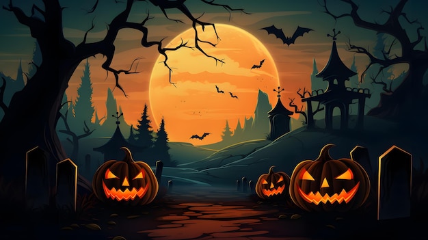 Halloween-Bannerhintergrund mit Halloween-Kürbis und Nachtszene