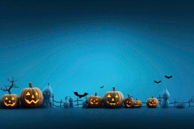Halloween-blauer Hintergrund mit wesentlichen Charakteren, einfaches Design mit Kopierraum