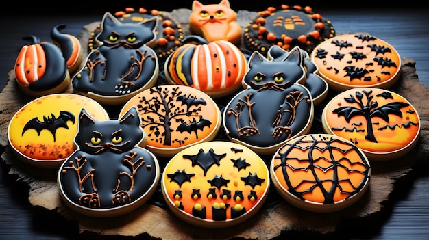 Halloween bolos biscoitos biscoitos abóbora bruxa gato preto