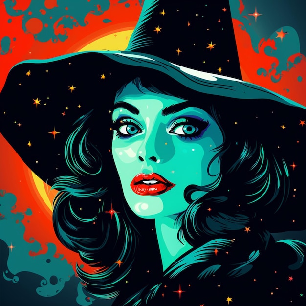 halloween bruja pop art estilo colores brillantes vistoso escalofriante