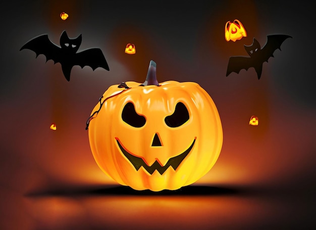 Halloween Calabaza brillante y fantasma volando en un fondo oscuro
