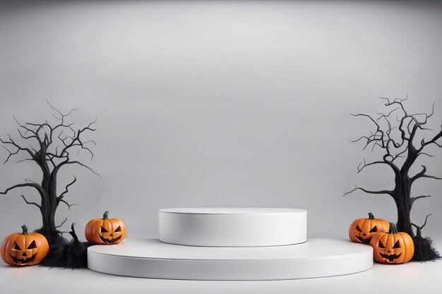 Halloween con calabaza y fondo de exhibición de producto de pedestal de podio mínimo vacío