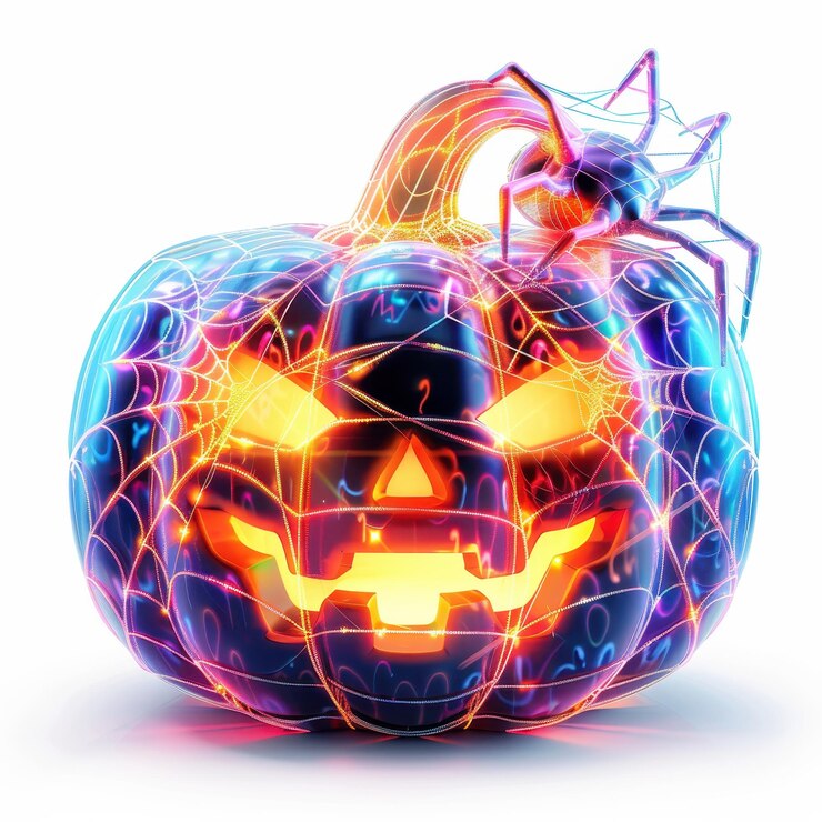 Halloween calabaza iluminada de Halloween con araña de colores y diseño espeluznante