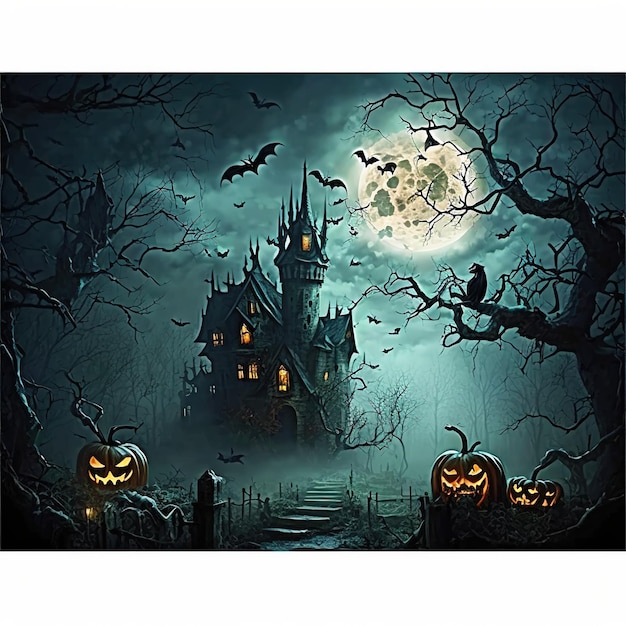 Halloween calabazas en el cementerio un bosque espeluznante por la noche casa embrujada por brujas Ai generado