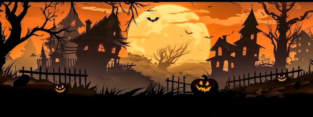 Foto halloween calabazas talladas personajes aterradores y murciélagos en un misterioso bosque oscuro ia generativa