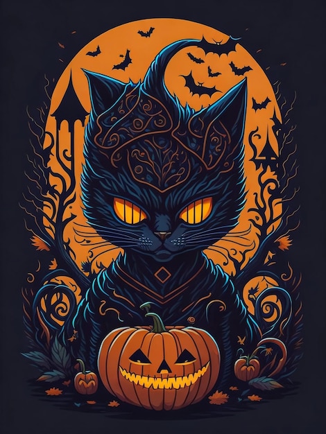 Halloween Cat T-Shirt Typographie Design