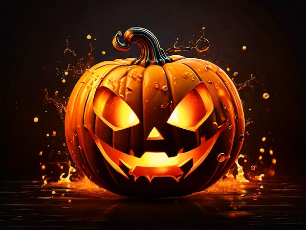 Halloween clipart de calabaza que sonríe en las llamas con fondo de salpicaduras