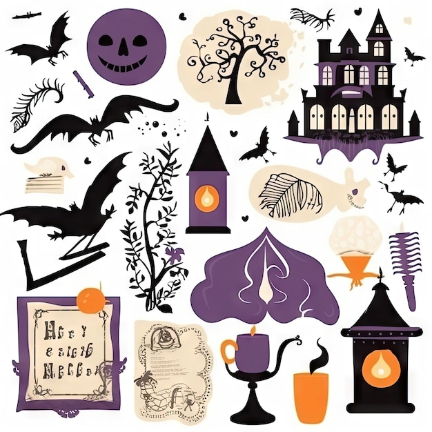 Halloween-Clipart-Elemente setzen weißen Hintergrund