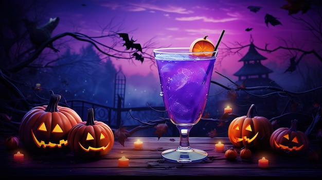 Halloween-Cocktail, großer Mond, Violettverkauf, Hintergrund