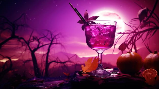 Halloween-Cocktail, großer Mond, Violettverkauf, Hintergrund