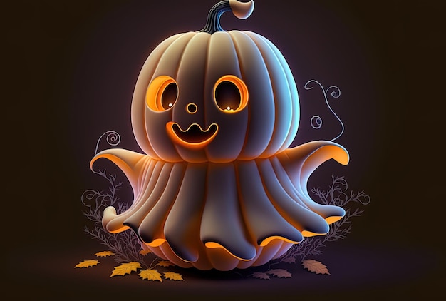 Halloween como una idea Con una sonrisa, el adorable fantasma de calabaza.