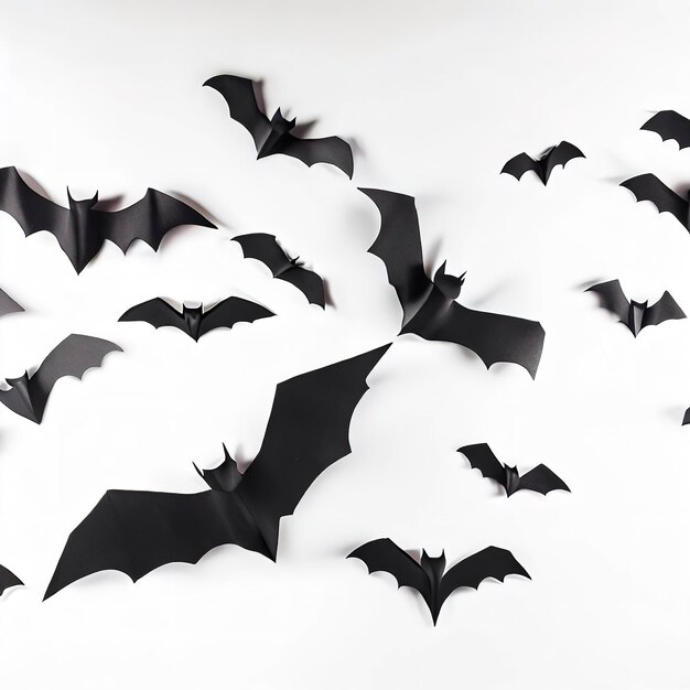 Halloween y el concepto de decoración murciélagos de papel negro volando sobre fondo blanco