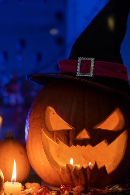 Halloween conjunto com uma cabeça de abóbora