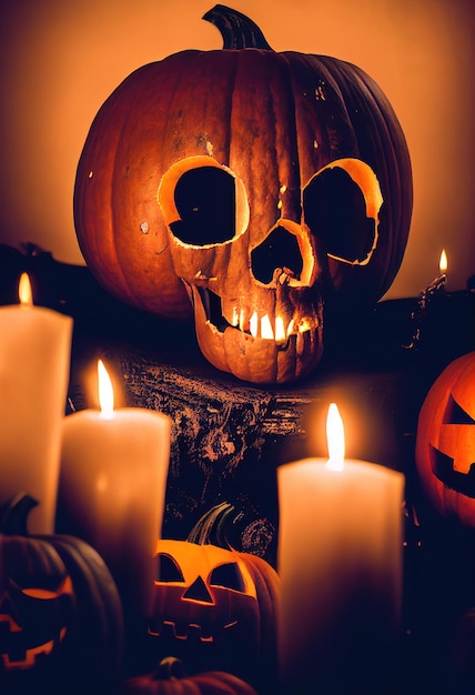 Foto halloween cráneo calabaza ai render