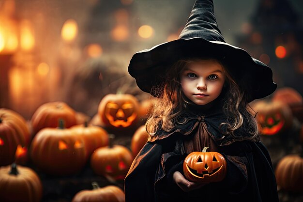 Halloween crianças em fantasias ao ar livre Cartão de feliz dia das bruxas Diversão de férias de outono Engraçado expressão de festa infantil