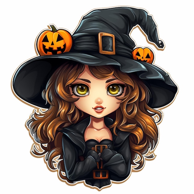 Halloween Cute Little Witch Arte vetorial digital em um fundo transparente