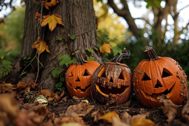 Halloween-Dekoration mit drei Kürbissen