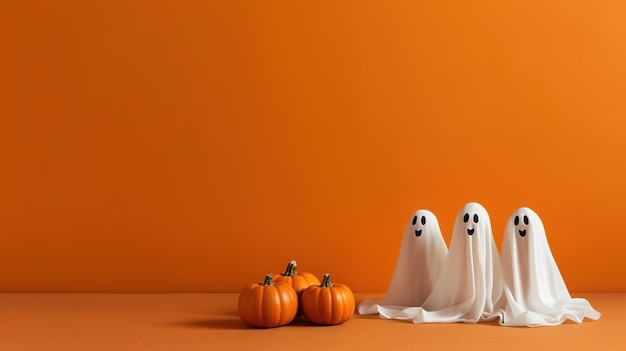 Halloween-Dekoration mit orangefarbenem Hintergrund und Kopierraum ai generiert