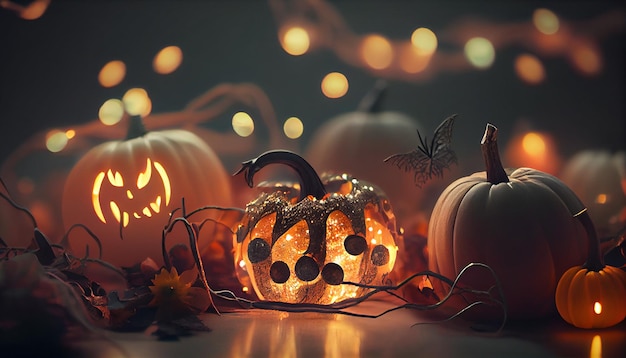 Halloween-Dekorationen mit Licht und Bokeh-Hintergrund Halloween-Thema