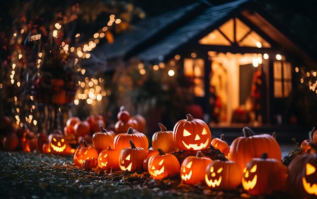 Halloween-Dekorationen vor einem modernen Haus