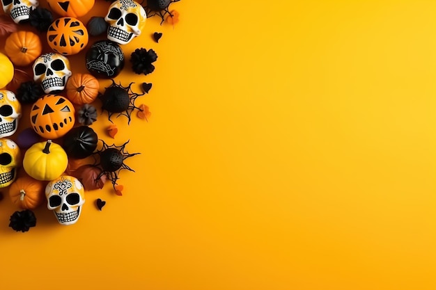 Halloween-Dekorationrahmen auf orangefarbenem Hintergrund KI-generiert