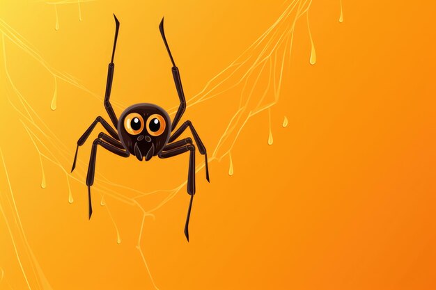 Halloween desenho de comédia engraçada aranha scaret pendurado em web fundo laranja