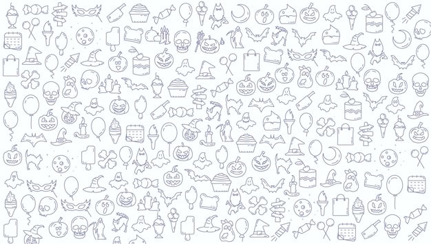 Halloween-Doodle-Hintergrund mit Linien-Icons Halloween-Hintergrund