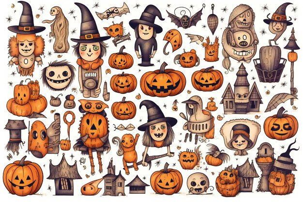 Halloween Doodles Arte de clip en fondo blanco