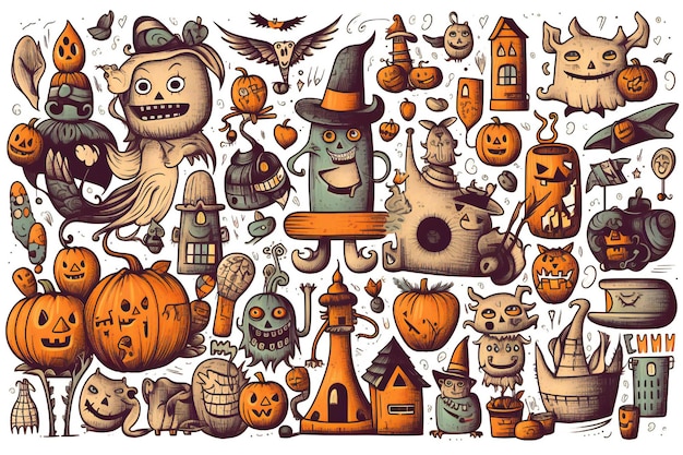 Halloween Doodles Clip Art auf weißem Hintergrund