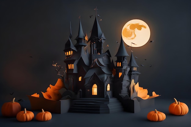 Halloween em um estilo de arte de papel de pódio fundo gerado por IA