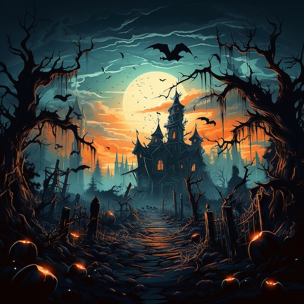 Halloween Encantado Un Fondo Donde el Tema es la Noche Mágica de Hechicería y Espeluznante