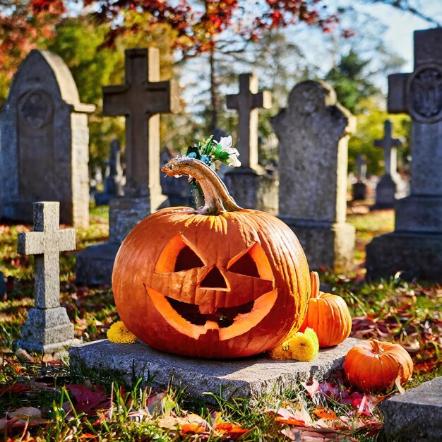 Foto halloween espeluznante calabaza y decoración