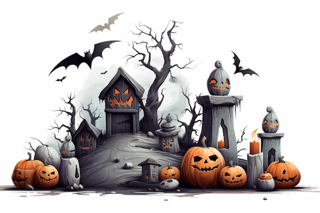 Halloween establece el día más espeluznante del año ilustración fondo blanco.