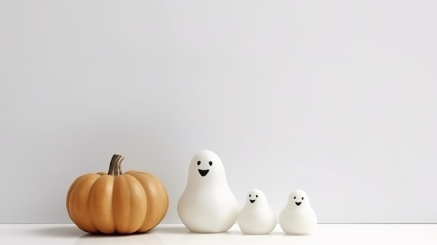 Halloween fantasma Decoración con fondo blanco y copia de espacio ai generado