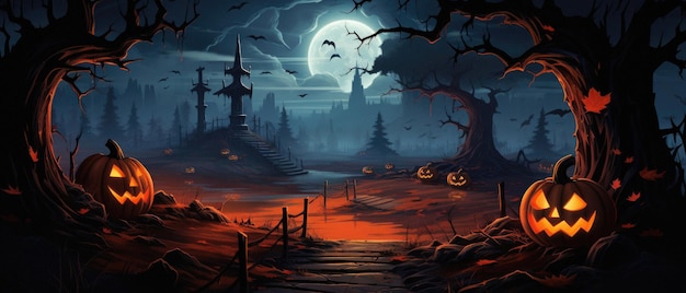 Halloween fondo espeluznante aterrador jack o linterna calabazas espeluznantel castillo del bosque