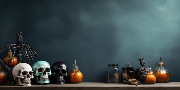 Foto halloween fundo escuro abóbora com velas fumaça e morcegos em fundo preto grande assustador
