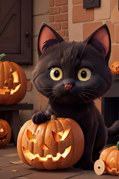 Foto halloween el gato pequeño hermoso