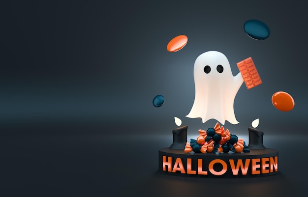 Halloween-Geist mit Süßigkeiten 3D-Illustration