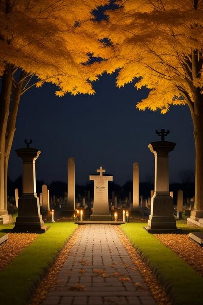 Foto halloween-geisterhafte nachtfriedhofsszene mit fledermäusen und mond im hintergrund