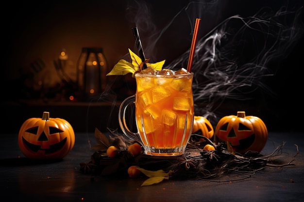 Halloween-Getränk im Glas mit Eiswürfel und Zuckerrand Generative KI