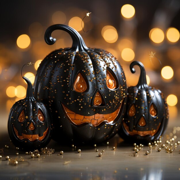 Halloween-Glitzer-Kürbis-Jack-o-Laternen-Dekor mit lustigen Gesichtern