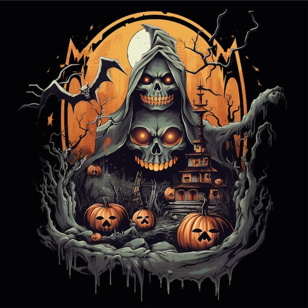 Halloween-Grafik-T-Shirt-Kunstwerk-Illustration