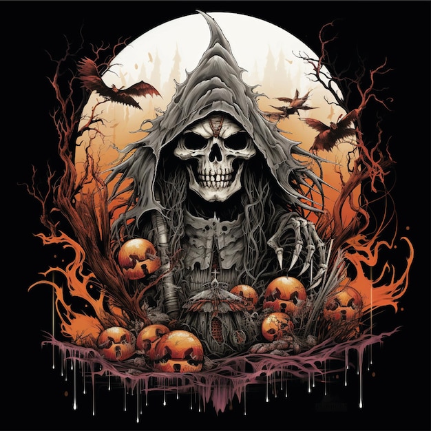 Halloween-Grafik-T-Shirt-Kunstwerk-Illustration