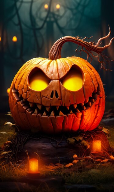 Halloween gruselig lächelnder Kürbis 3D-Cartoon-Hintergrund Porträt-Tapetenbanner